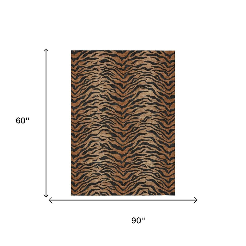 5' X 8' Rust And Orange Animal Print Washable Indoor Outdoor Area Rug Homeroots Outdoor