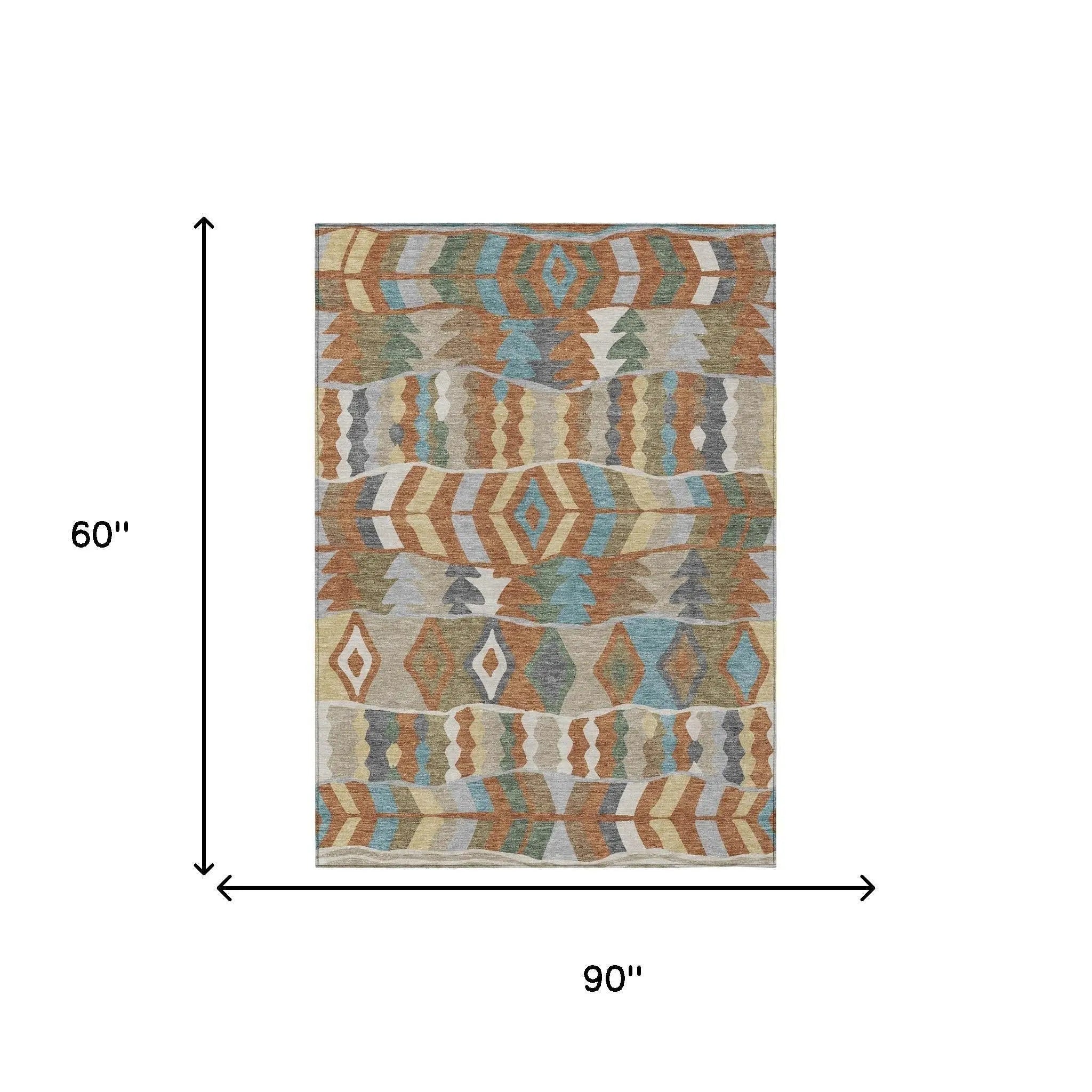 5' X 8' Rust And Orange Geometric Washable Indoor Outdoor Area Rug Homeroots Outdoor