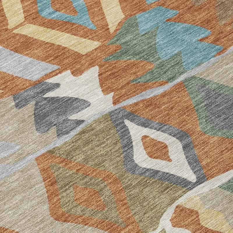 5' X 8' Rust And Orange Geometric Washable Indoor Outdoor Area Rug Homeroots Outdoor