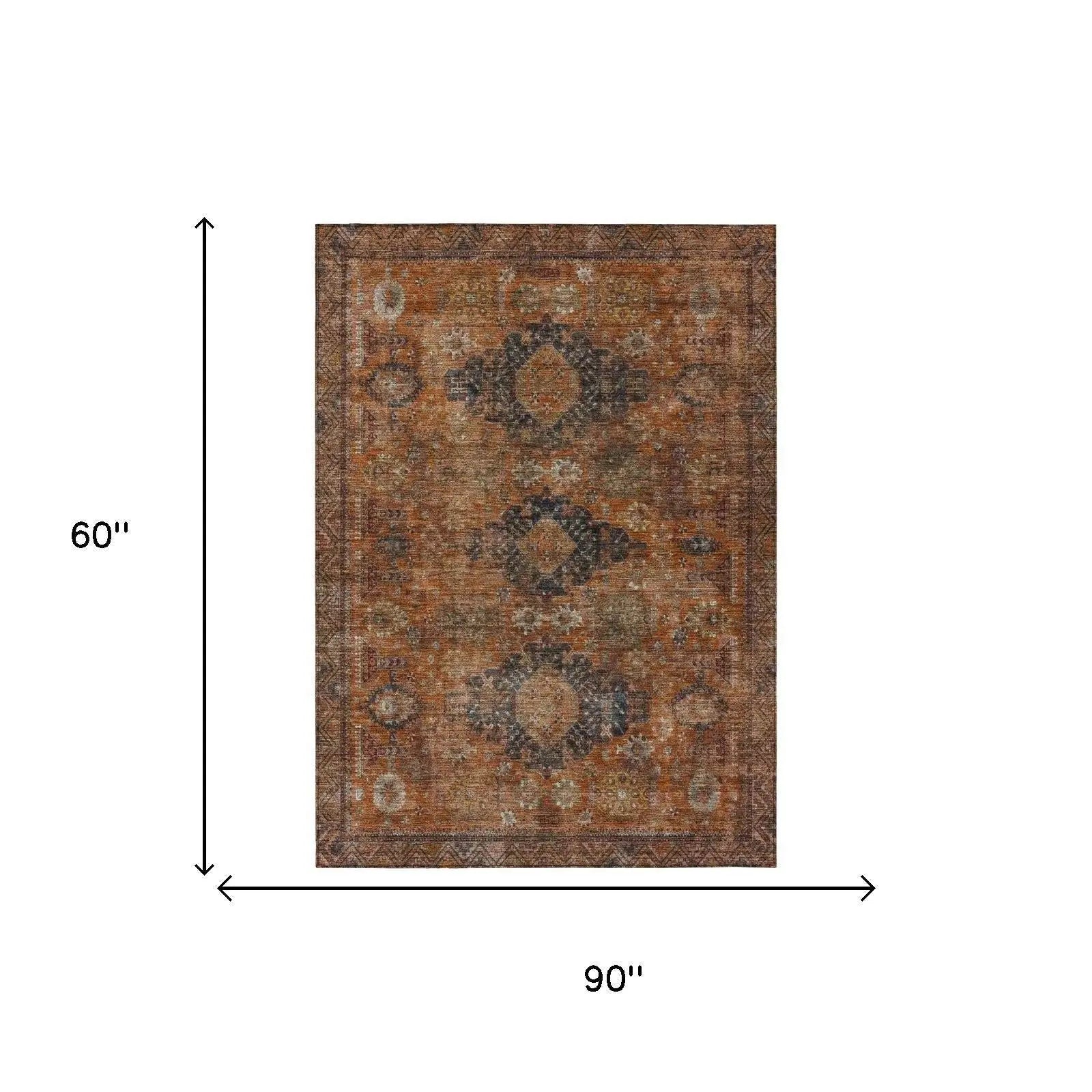 5' X 8' Rust And Orange Oriental Washable Indoor Outdoor Area Rug Homeroots Outdoor
