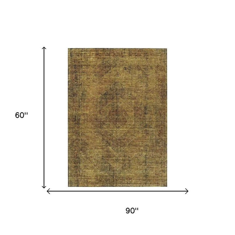 5' X 8' Rust And Orange Oriental Washable Indoor Outdoor Area Rug Homeroots Outdoor