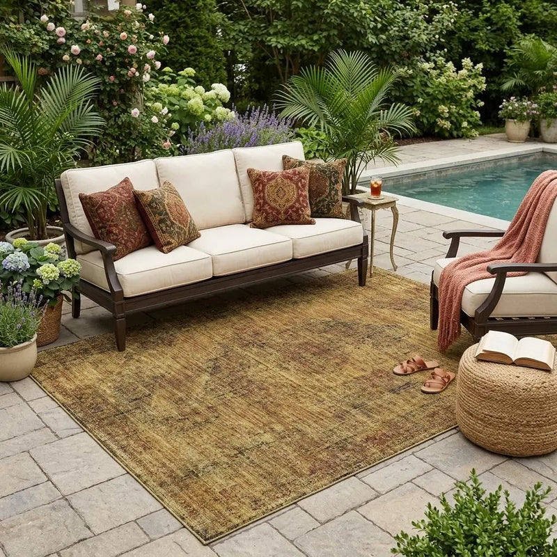 5' X 8' Rust And Orange Oriental Washable Indoor Outdoor Area Rug Homeroots Outdoor