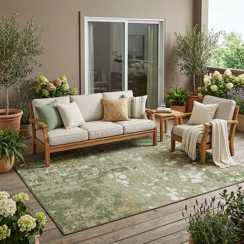 5' X 8' Sage And Beige Abstract Washable Indoor Outdoor Area Rug Homeroots Outdoor