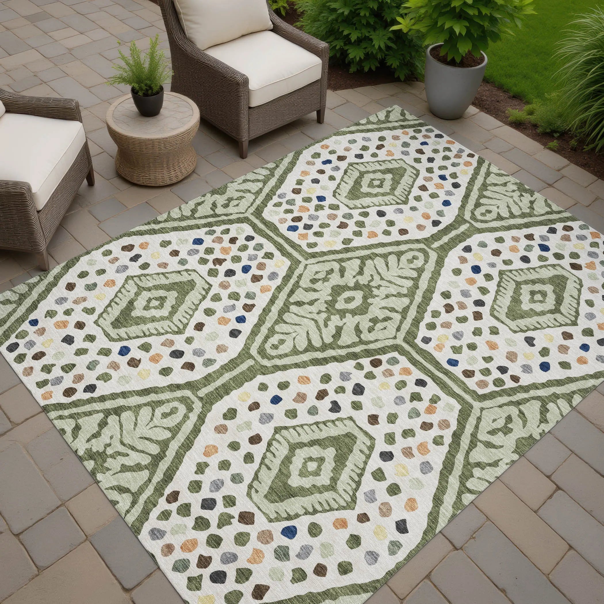 5' X 8' Sage And Beige Tribal Washable Indoor Outdoor Area Rug Homeroots Outdoor