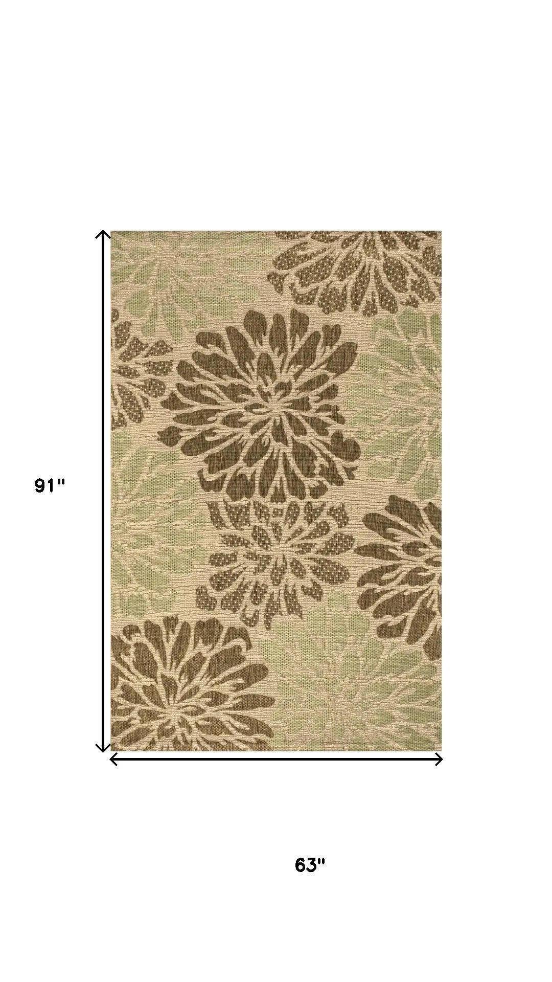 5' X 8' Sage And Brown Floral Indoor Outdoor Area Rug Homeroots Outdoor