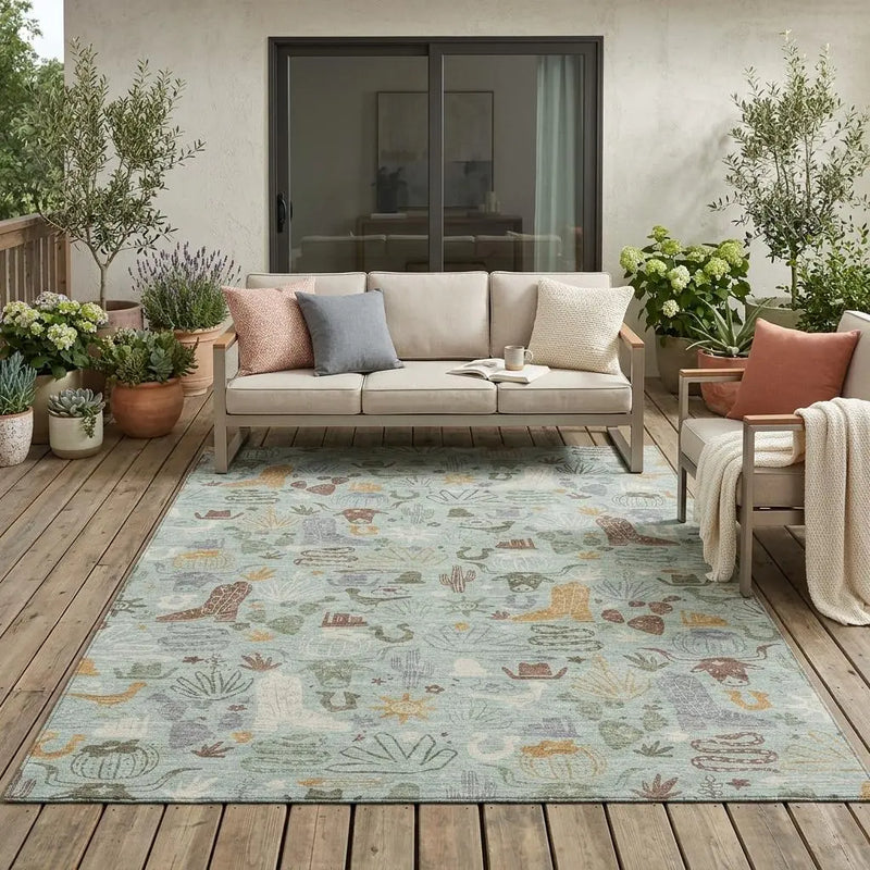 5' X 8' Sage And Gold Cactus Washable Indoor Outdoor Area Rug Homeroots Outdoor
