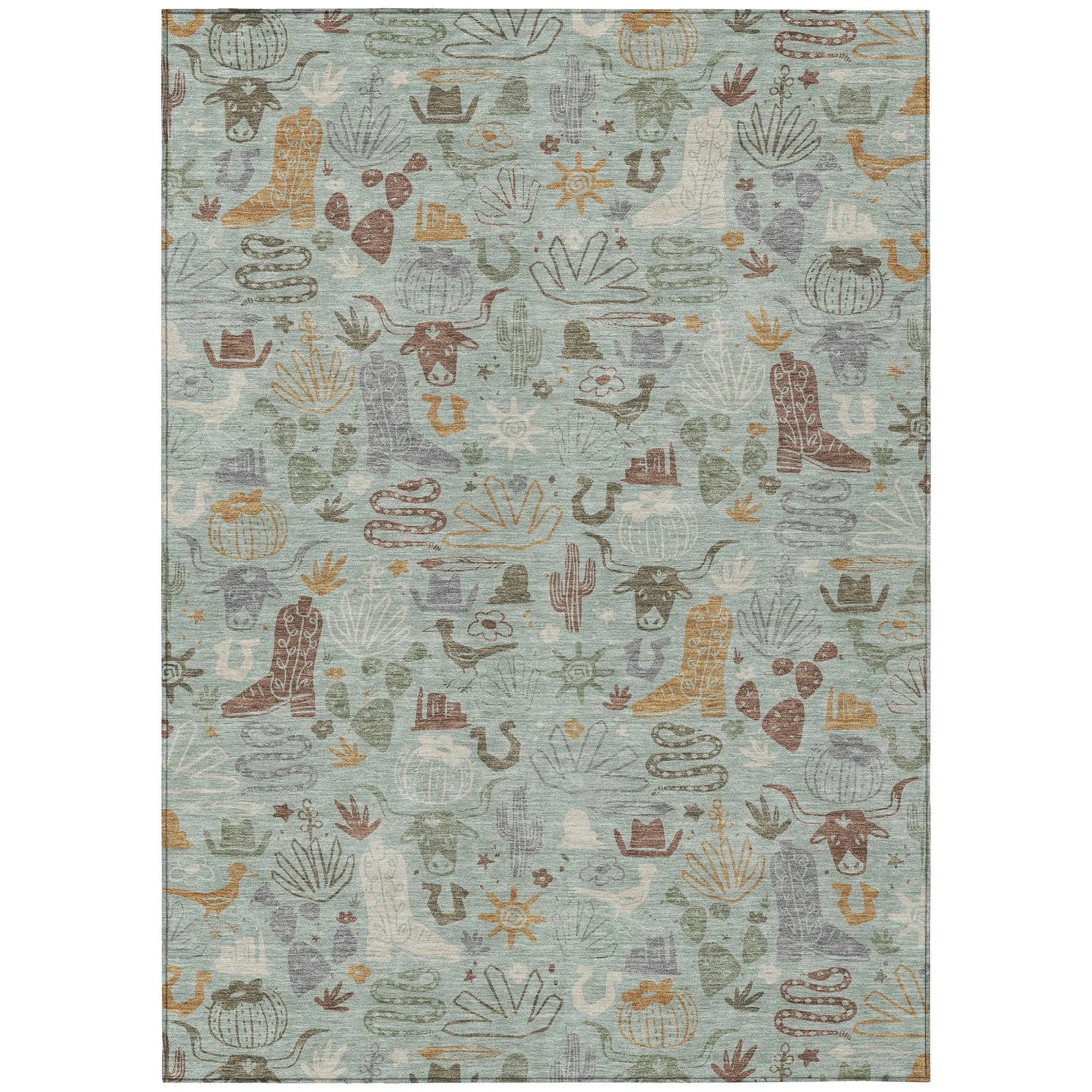 5' X 8' Sage And Gold Cactus Washable Indoor Outdoor Area Rug Homeroots Outdoor