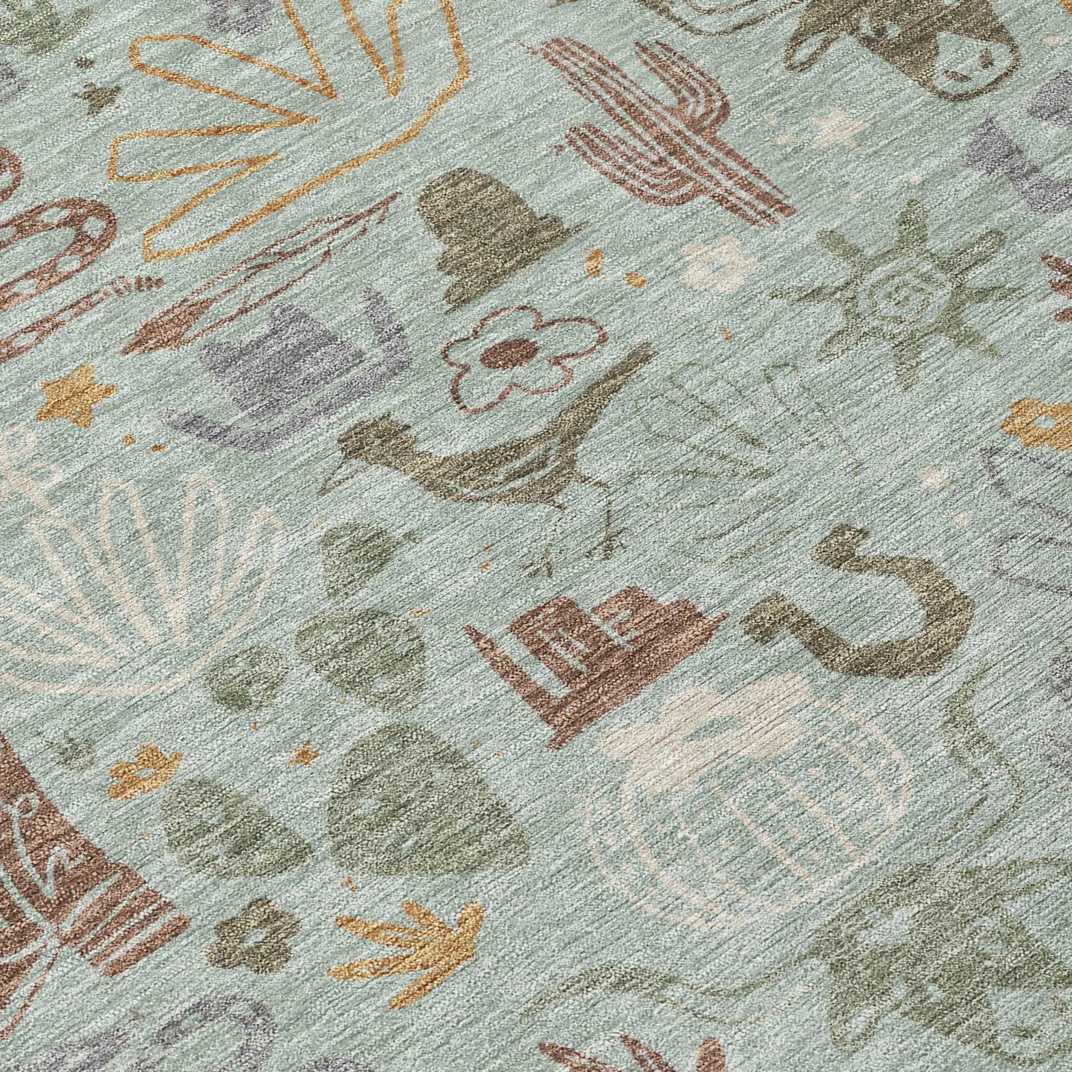 5' X 8' Sage And Gold Cactus Washable Indoor Outdoor Area Rug Homeroots Outdoor