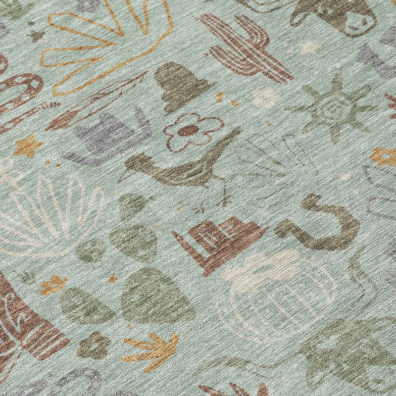 5' X 8' Sage And Gold Cactus Washable Indoor Outdoor Area Rug Homeroots Outdoor
