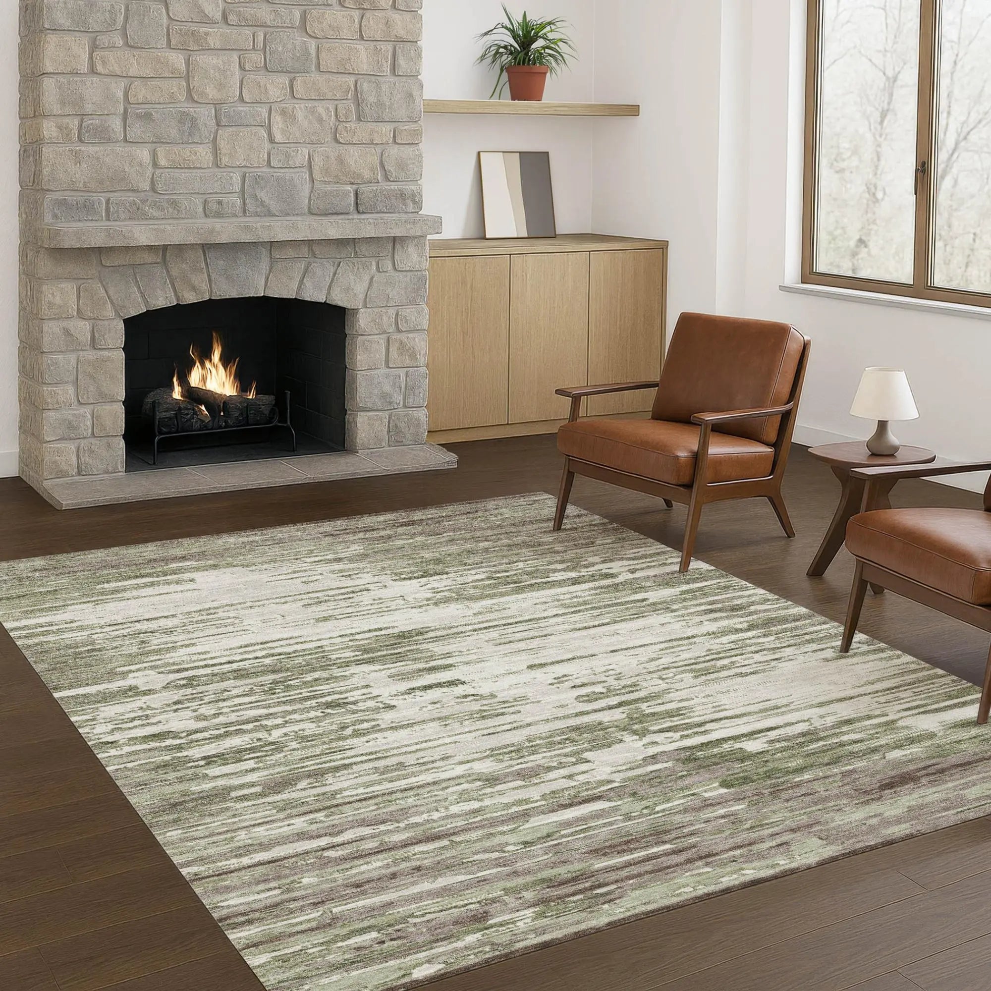 5' X 8' Sage And Green Abstract Washable Indoor Outdoor Area Rug Homeroots Outdoor