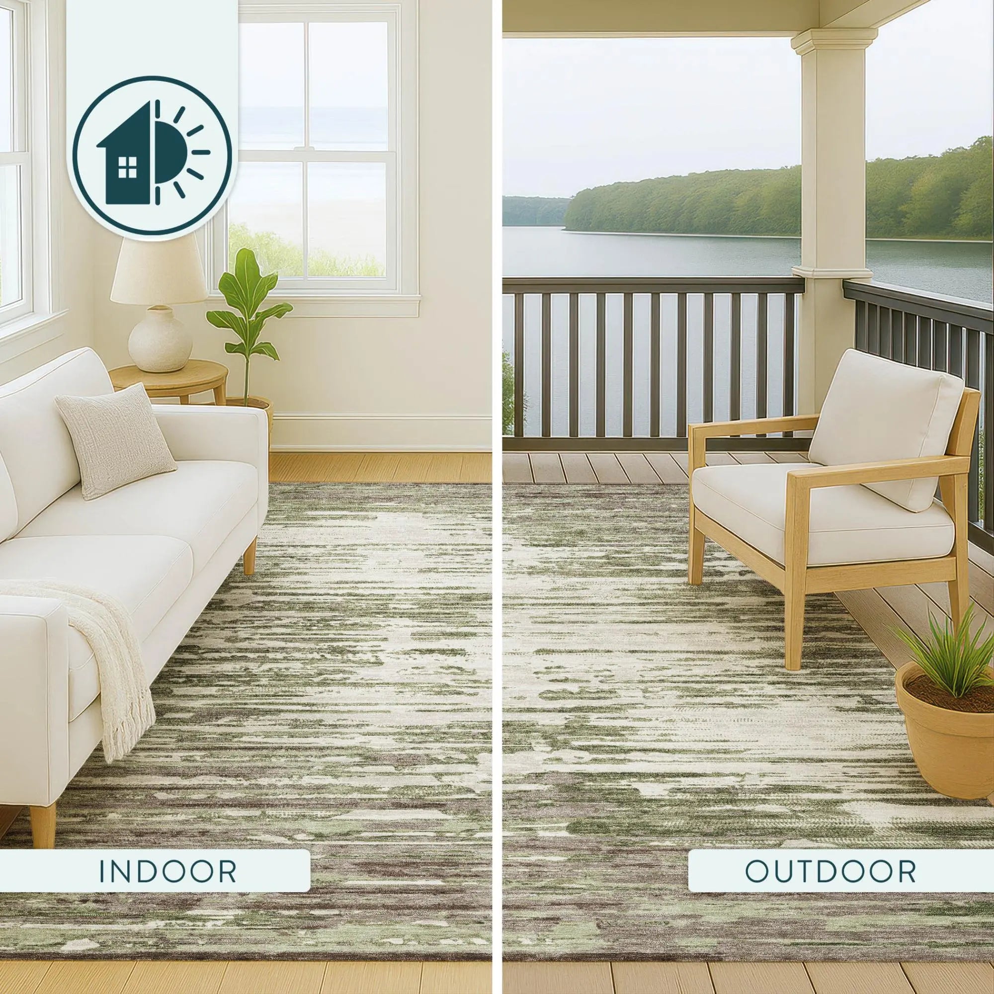 5' X 8' Sage And Green Abstract Washable Indoor Outdoor Area Rug Homeroots Outdoor