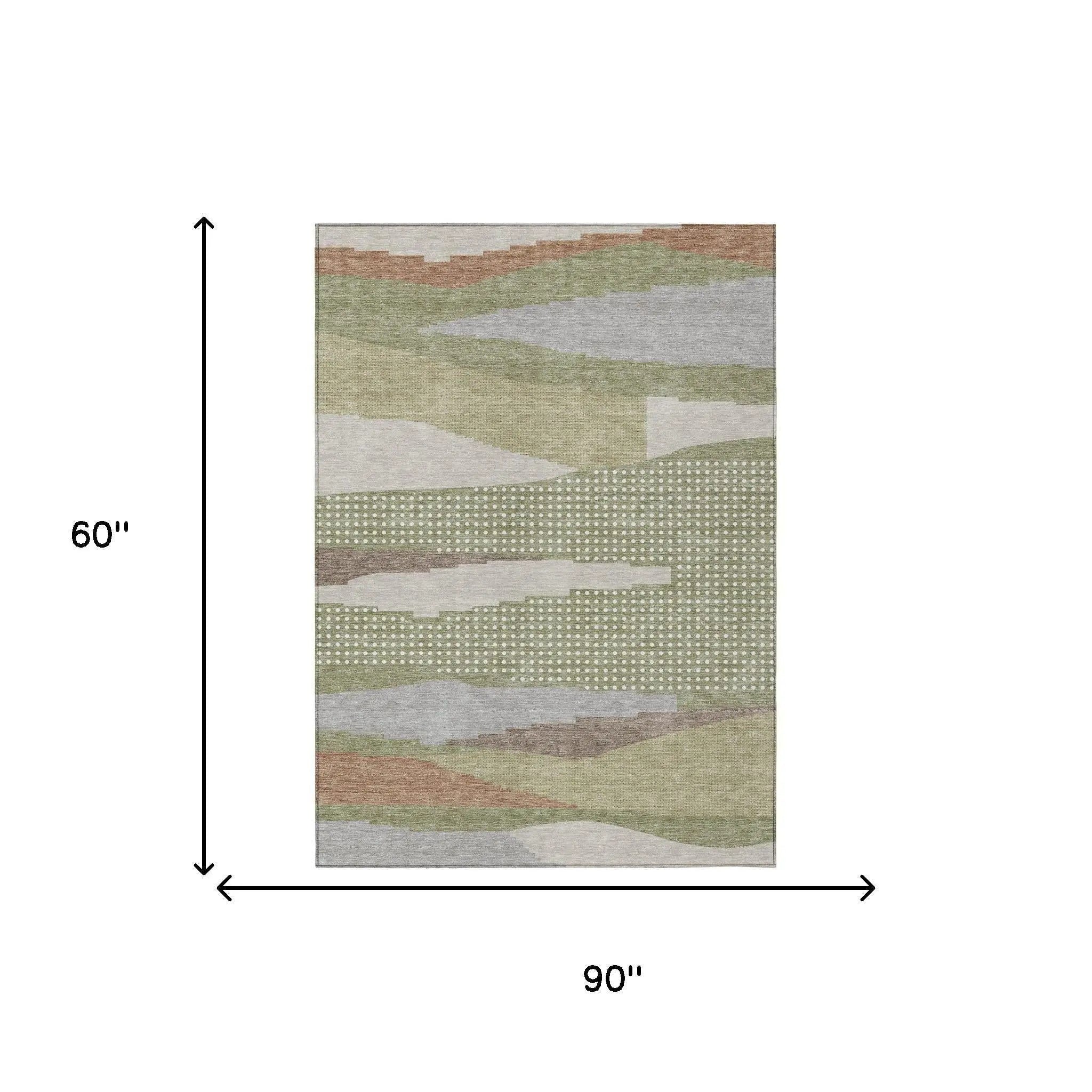 5' X 8' Sage And Green Abstract Washable Indoor Outdoor Area Rug Homeroots Outdoor