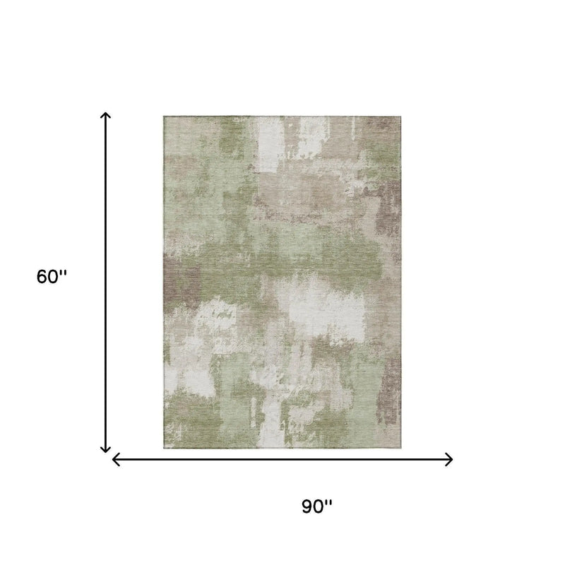 5' X 8' Sage And Green Abstract Washable Indoor Outdoor Area Rug Homeroots Outdoor