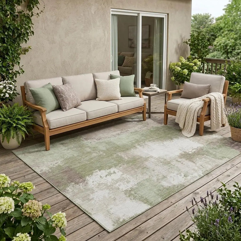 5' X 8' Sage And Green Abstract Washable Indoor Outdoor Area Rug Homeroots Outdoor