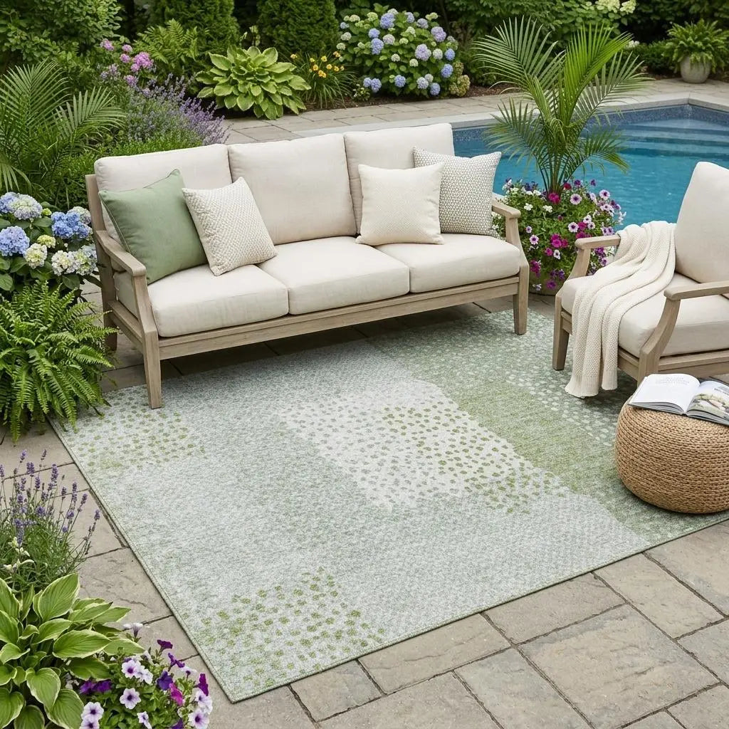 5' X 8' Sage And Green Abstract Washable Indoor Outdoor Area Rug Homeroots Outdoor