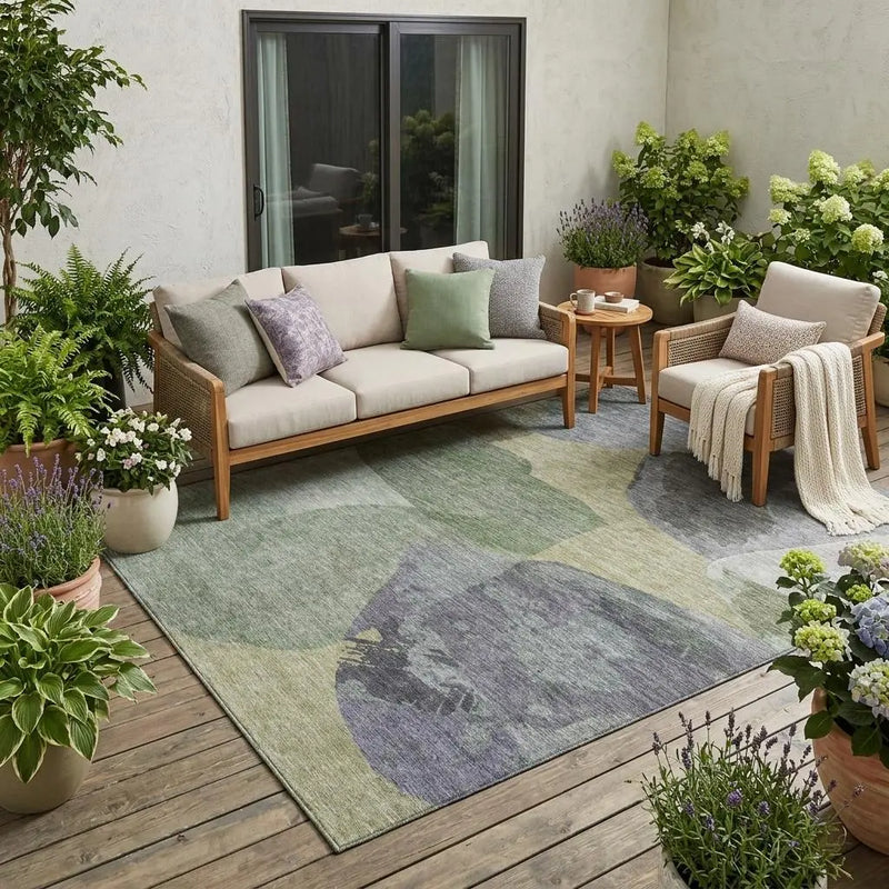 5' X 8' Sage And Green Abstract Washable Indoor Outdoor Area Rug Homeroots Outdoor