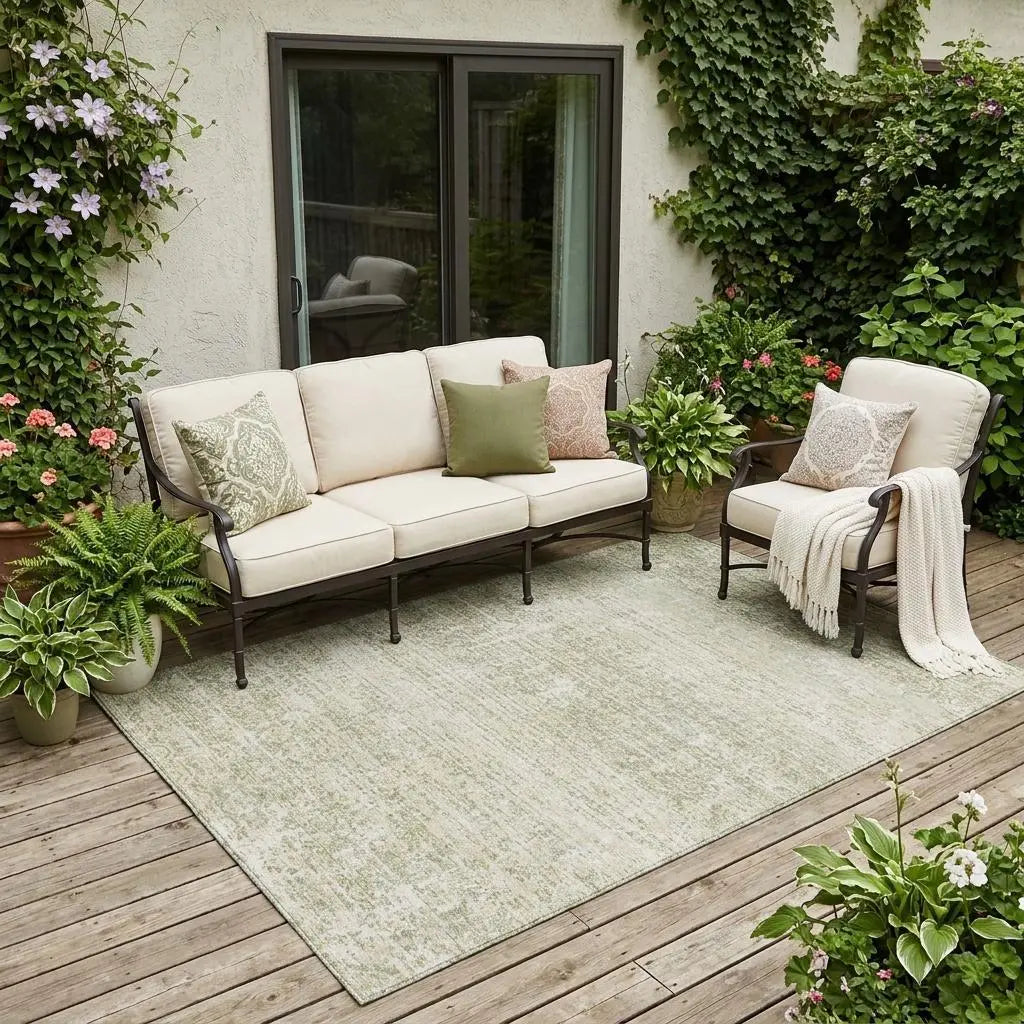 5' X 8' Sage And Green Abstract Washable Indoor Outdoor Area Rug Homeroots Outdoor