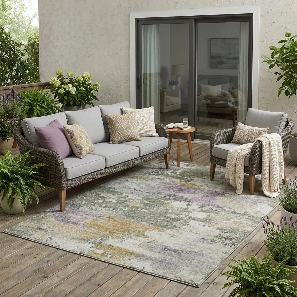 5' X 8' Sage And Green Abstract Washable Indoor Outdoor Area Rug Homeroots Outdoor
