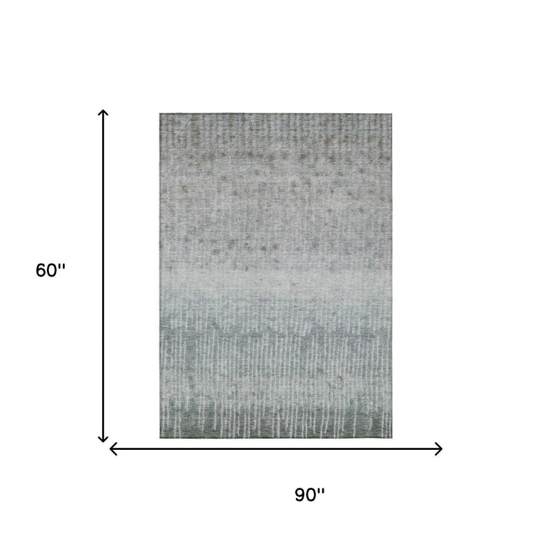 5' X 8' Sage And Green Abstract Washable Indoor Outdoor Area Rug Homeroots Outdoor