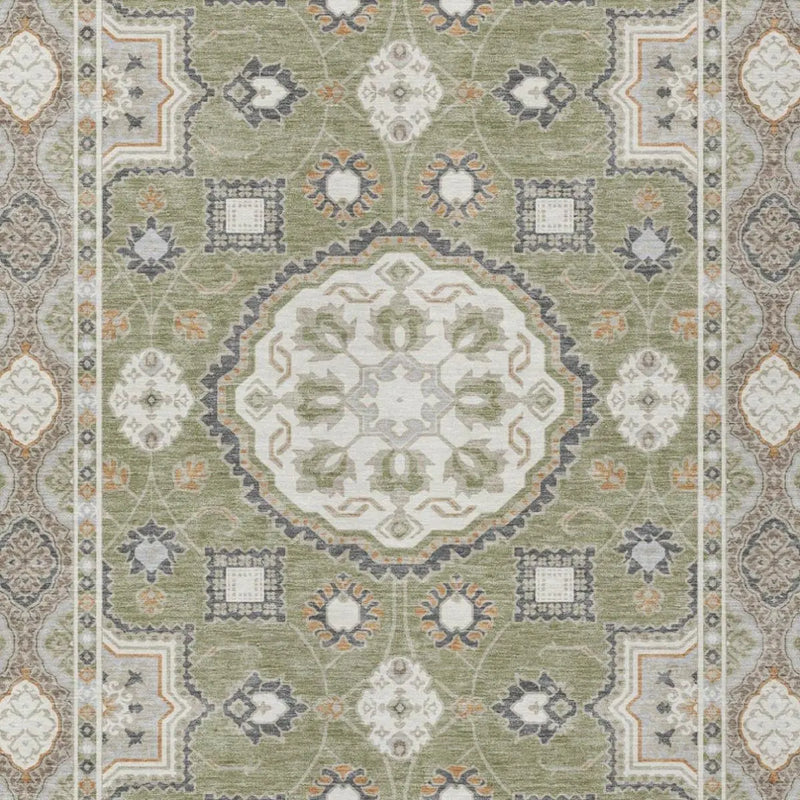 5' X 8' Sage And Green Floral Medallion Washable Indoor Outdoor Area Rug Homeroots Outdoor