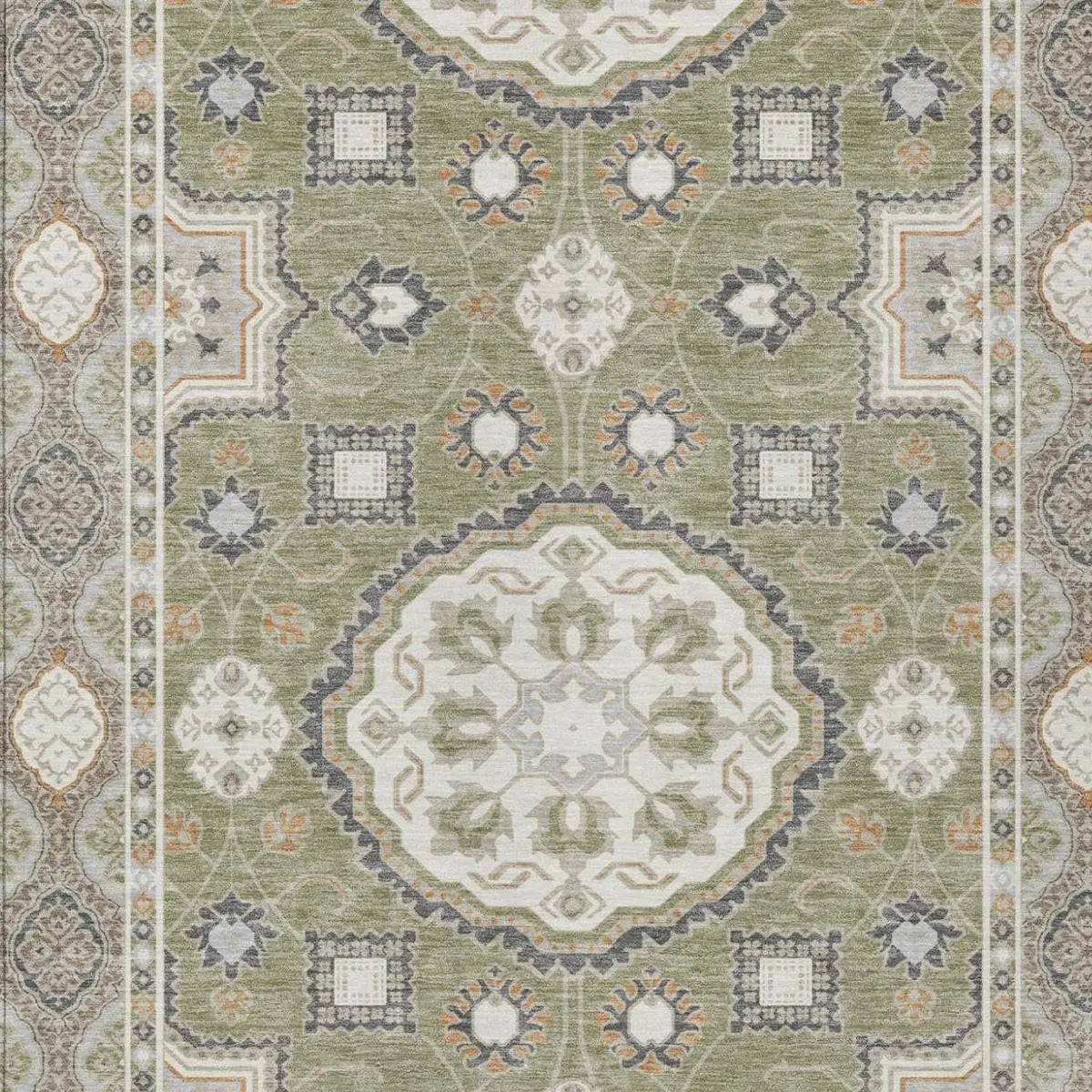 5' X 8' Sage And Green Floral Medallion Washable Indoor Outdoor Area Rug Homeroots Outdoor
