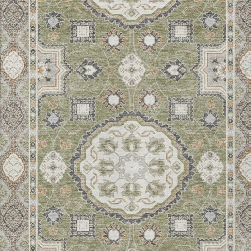 5' X 8' Sage And Green Floral Medallion Washable Indoor Outdoor Area Rug Homeroots Outdoor