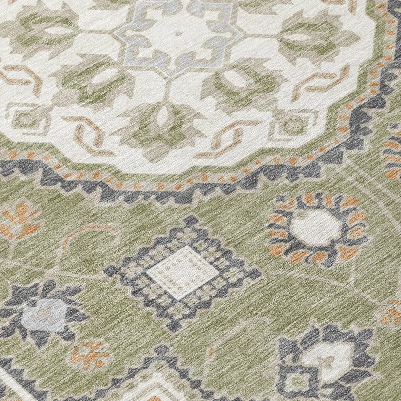 5' X 8' Sage And Green Floral Medallion Washable Indoor Outdoor Area Rug Homeroots Outdoor