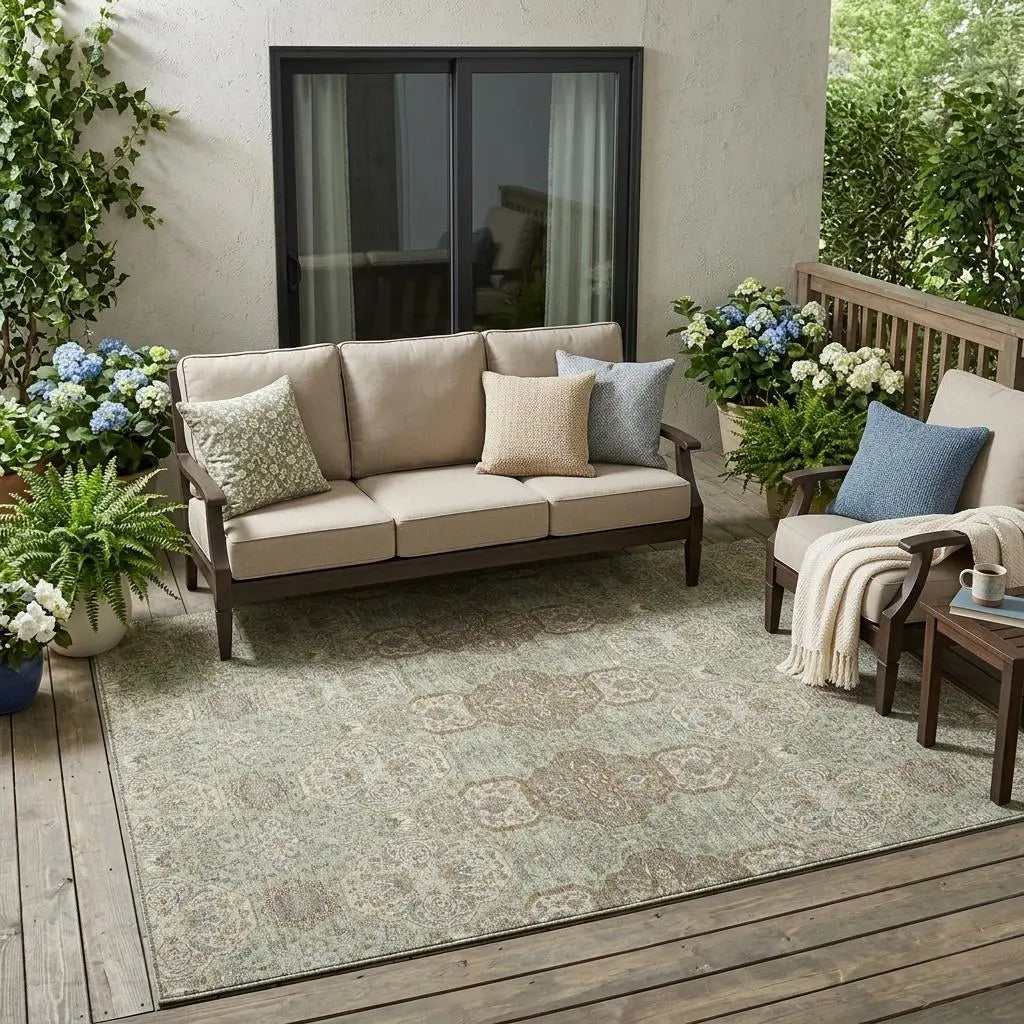 5' X 8' Sage And Green Floral Washable Indoor Outdoor Area Rug Homeroots Outdoor