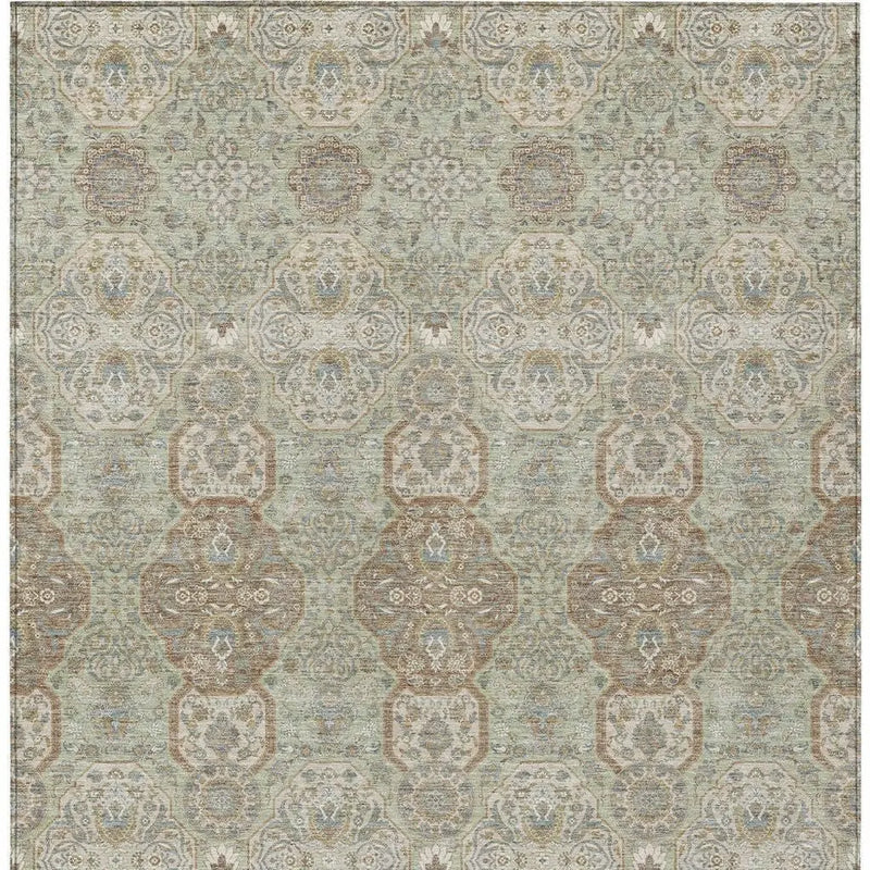 5' X 8' Sage And Green Floral Washable Indoor Outdoor Area Rug Homeroots Outdoor