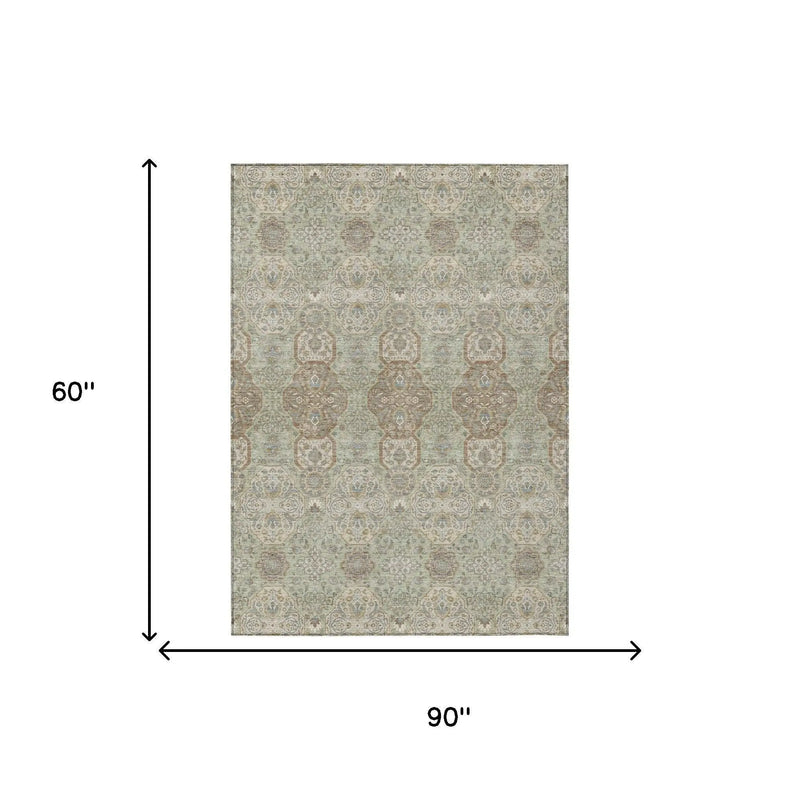 5' X 8' Sage And Green Floral Washable Indoor Outdoor Area Rug Homeroots Outdoor