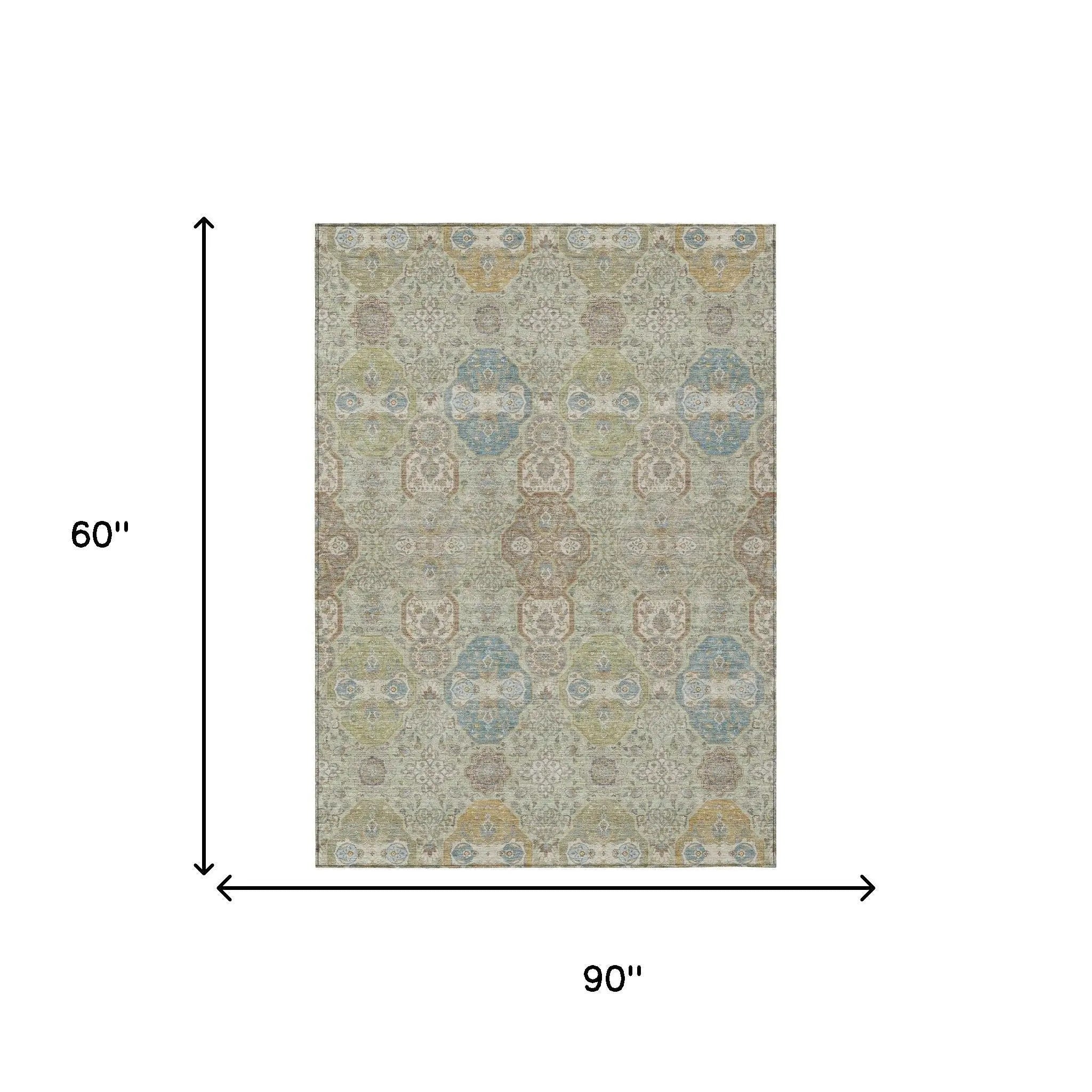 5' X 8' Sage And Green Floral Washable Indoor Outdoor Area Rug Homeroots Outdoor