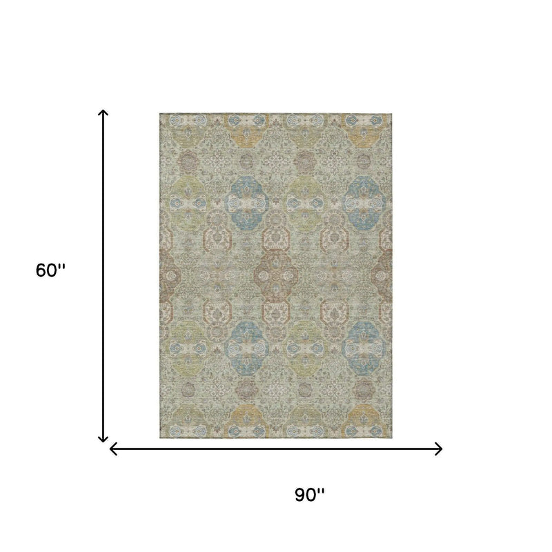5' X 8' Sage And Green Floral Washable Indoor Outdoor Area Rug Homeroots Outdoor