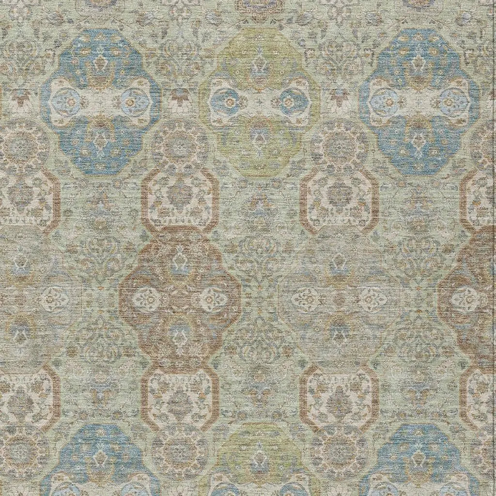 5' X 8' Sage And Green Floral Washable Indoor Outdoor Area Rug Homeroots Outdoor