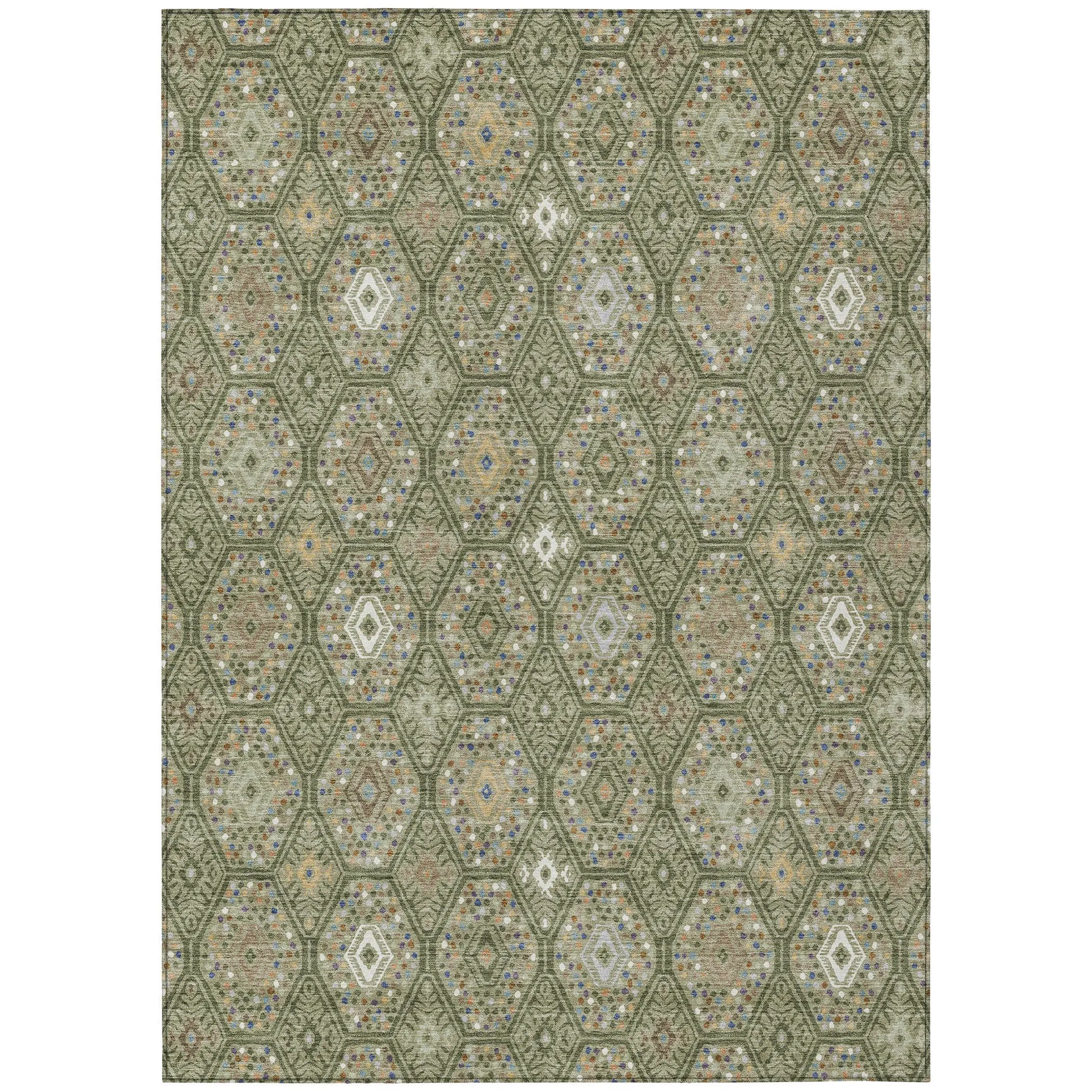 5' X 8' Sage And Green Geometric Washable Indoor Outdoor Area Rug Homeroots Outdoor