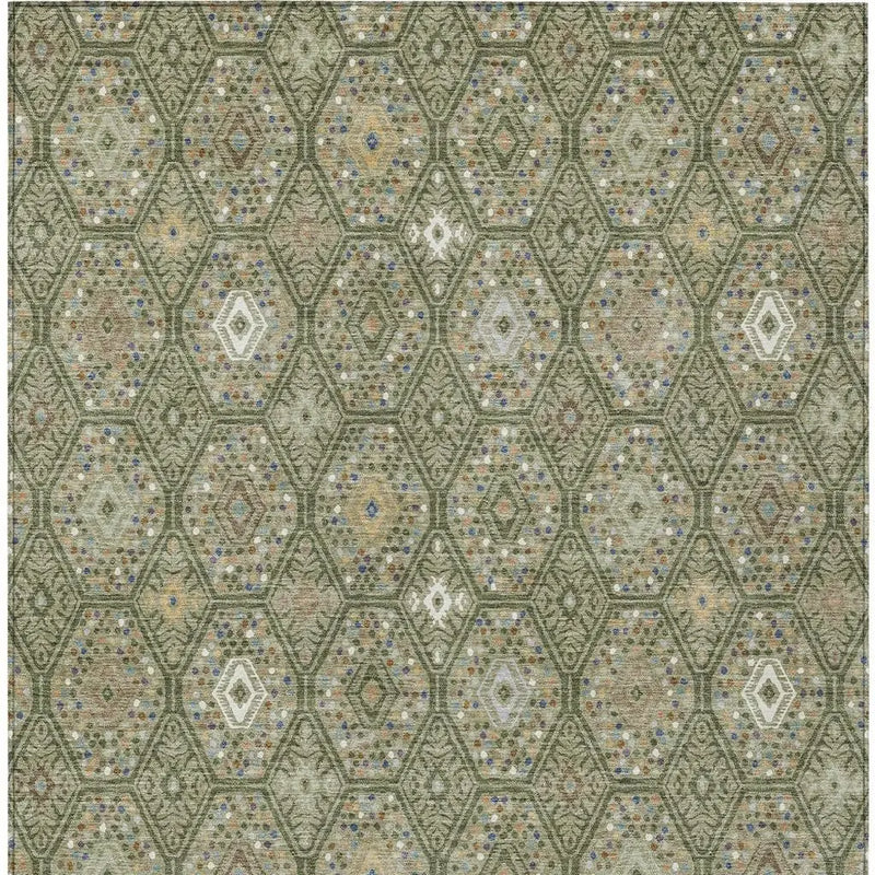 5' X 8' Sage And Green Geometric Washable Indoor Outdoor Area Rug Homeroots Outdoor