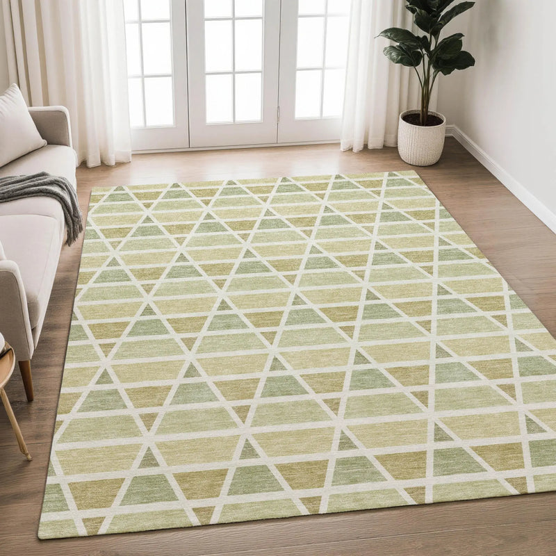 5' X 8' Sage And Green Geometric Washable Indoor Outdoor Area Rug Homeroots Outdoor