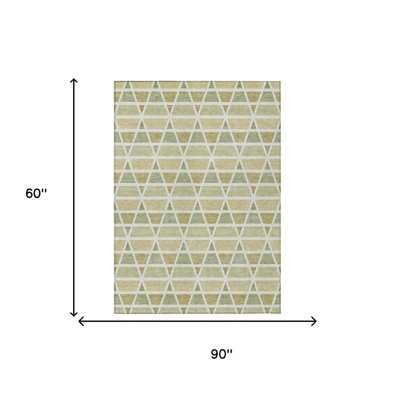 5' X 8' Sage And Green Geometric Washable Indoor Outdoor Area Rug Homeroots Outdoor