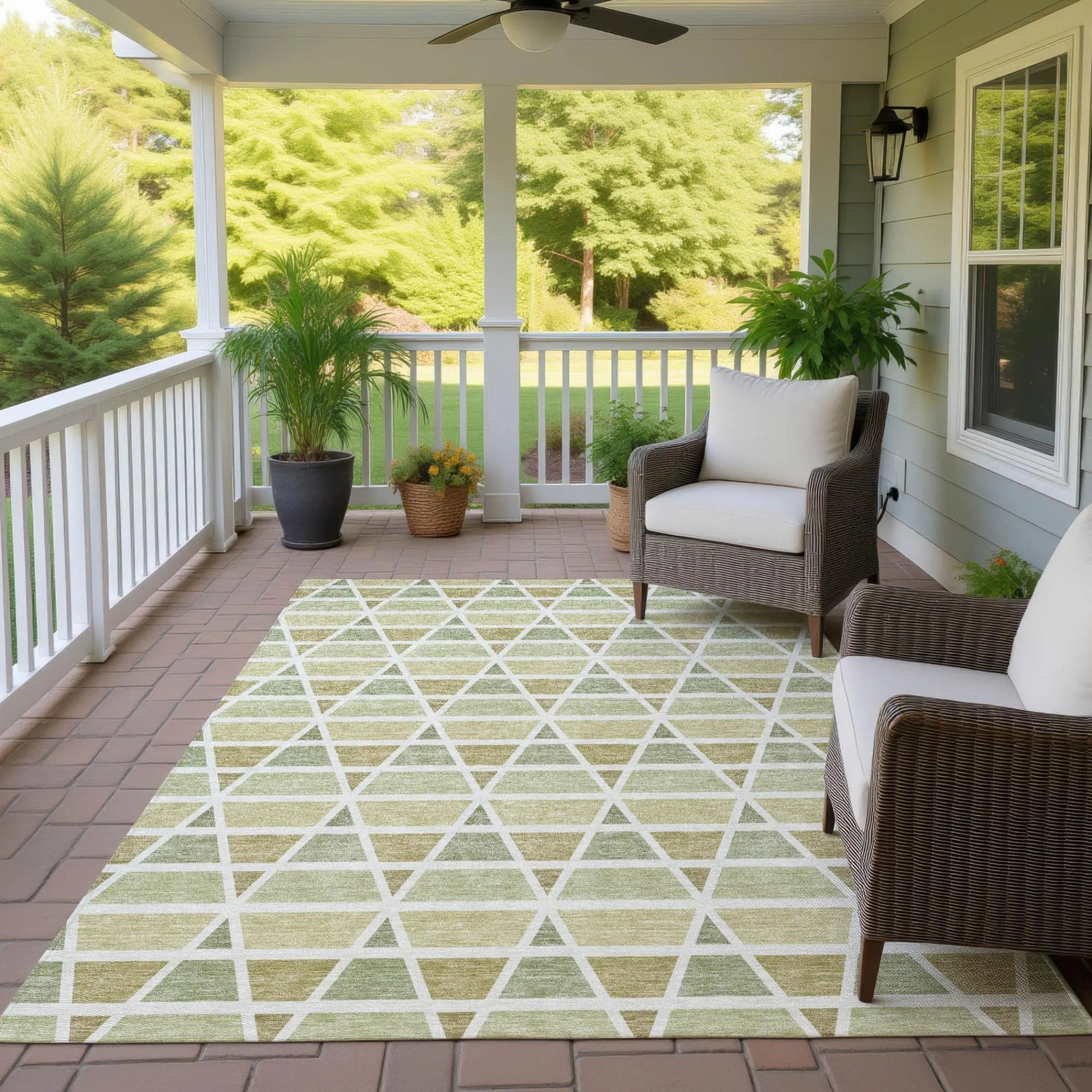 5' X 8' Sage And Green Geometric Washable Indoor Outdoor Area Rug Homeroots Outdoor