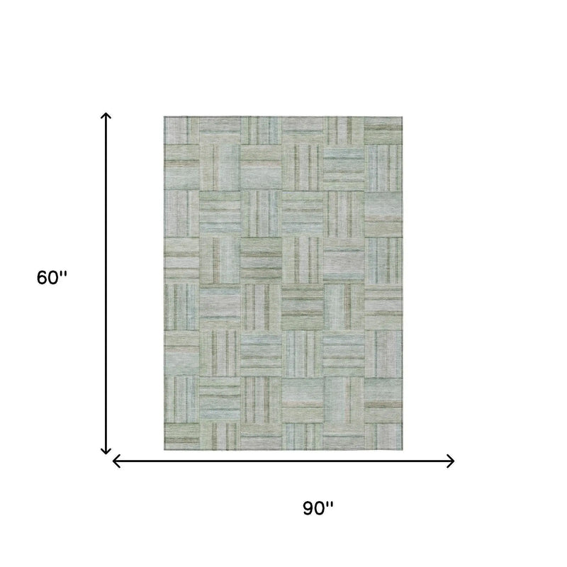 5' X 8' Sage And Green Geometric Washable Indoor Outdoor Area Rug Homeroots Outdoor