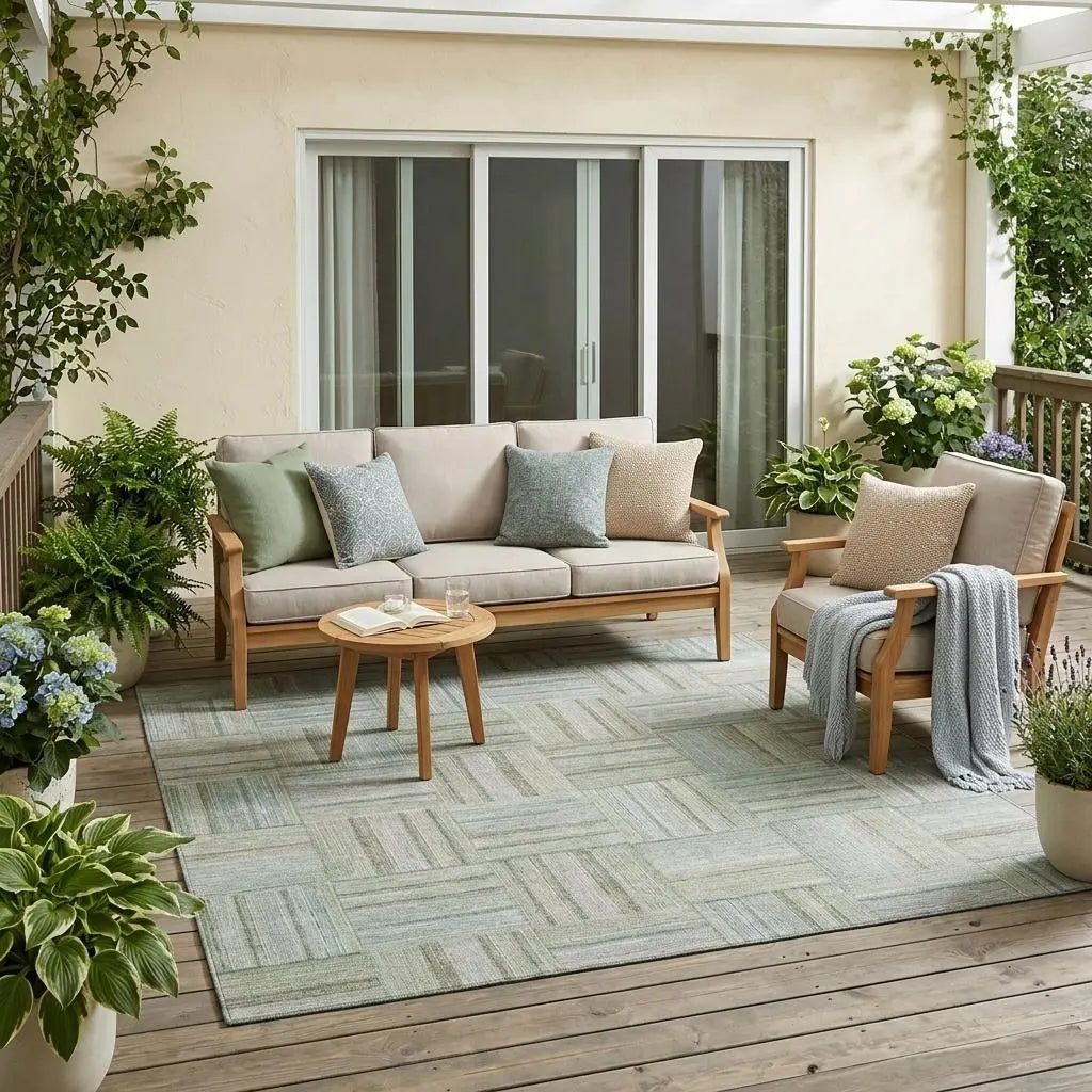 5' X 8' Sage And Green Geometric Washable Indoor Outdoor Area Rug Homeroots Outdoor