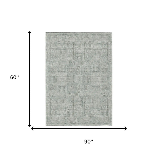 5' X 8' Sage And Green Oriental Washable Indoor Outdoor Area Rug Homeroots Outdoor