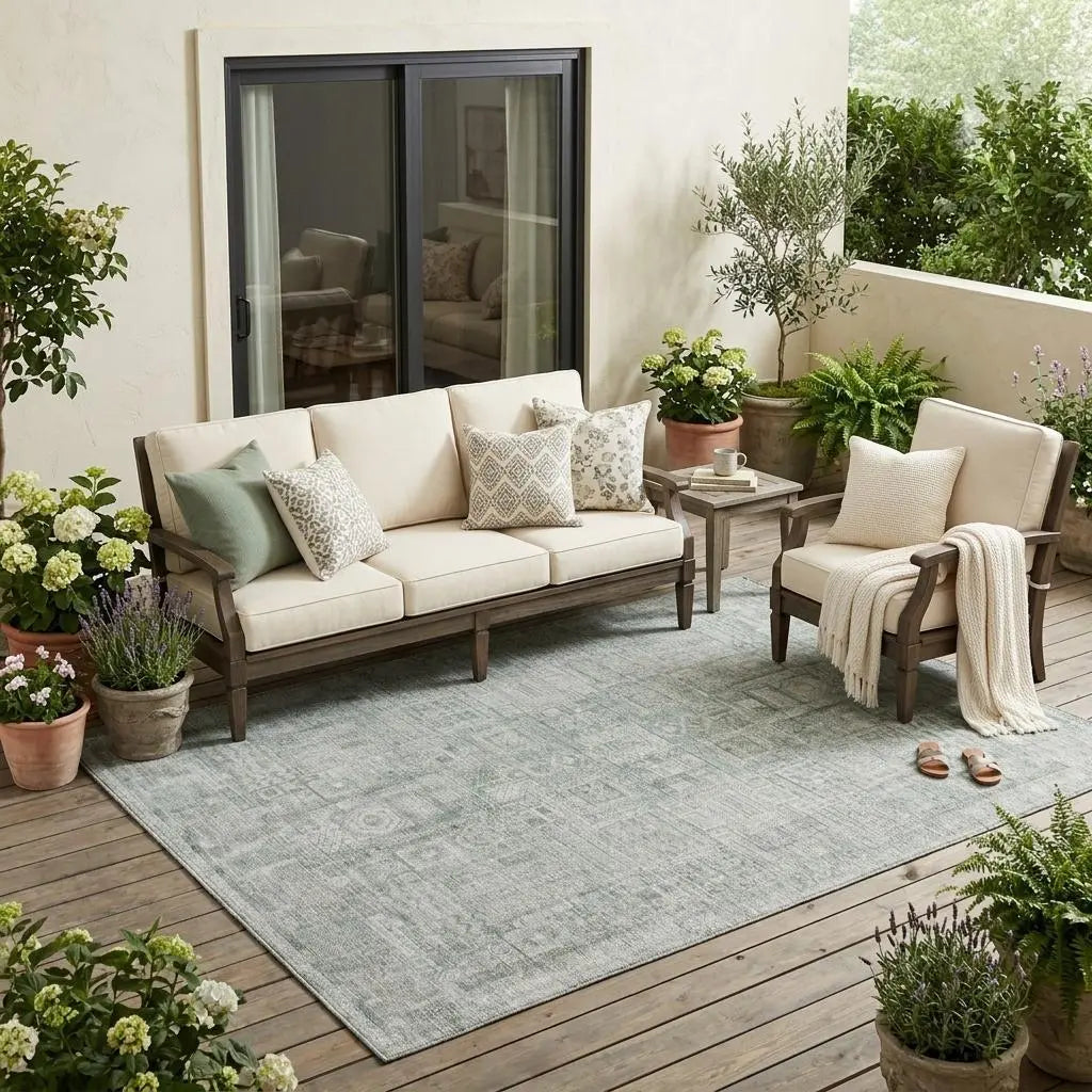 5' X 8' Sage And Green Oriental Washable Indoor Outdoor Area Rug Homeroots Outdoor