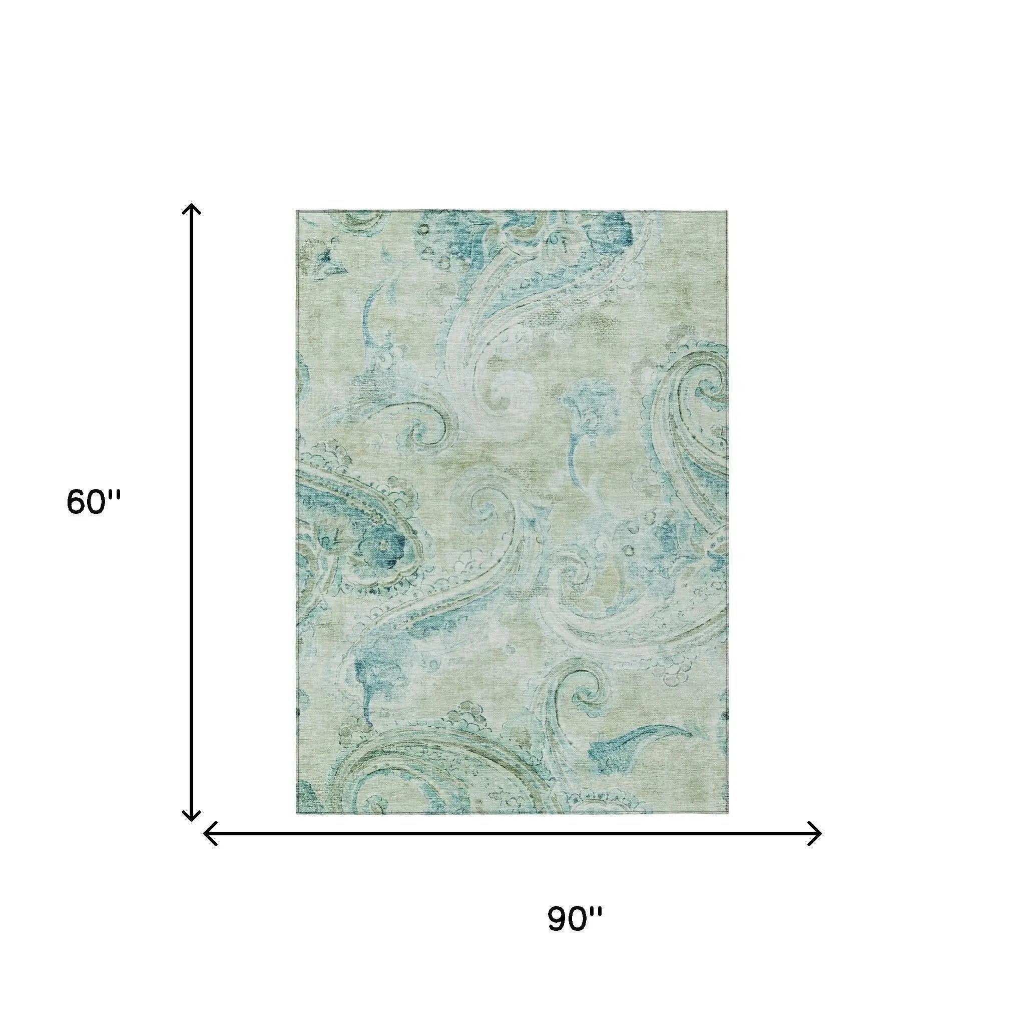 5' X 8' Sage And Green Paisley Washable Indoor Outdoor Area Rug Homeroots Outdoor