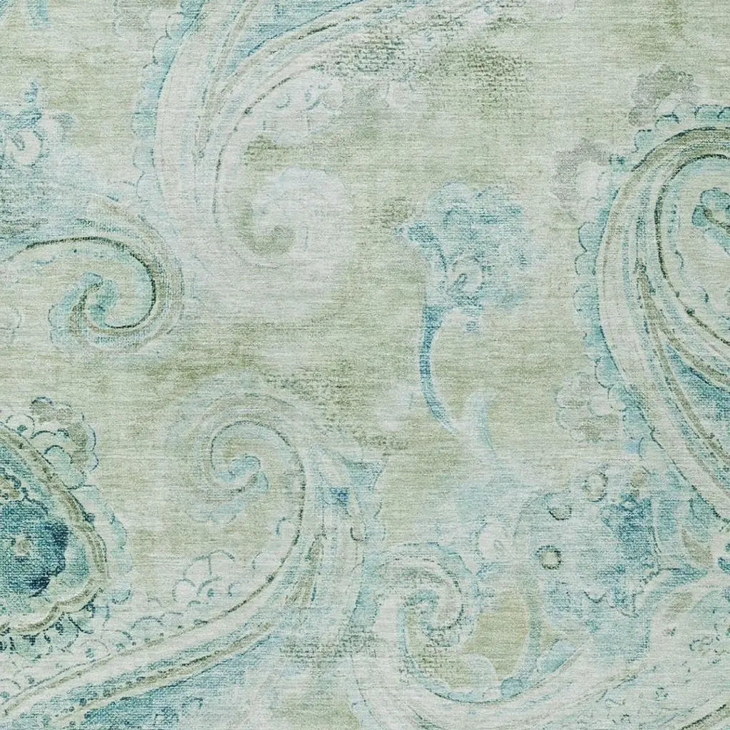 5' X 8' Sage And Green Paisley Washable Indoor Outdoor Area Rug Homeroots Outdoor