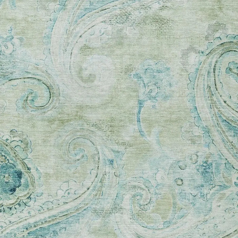5' X 8' Sage And Green Paisley Washable Indoor Outdoor Area Rug Homeroots Outdoor