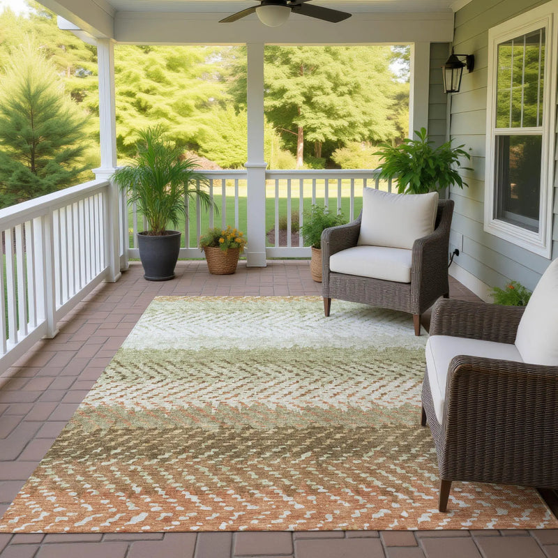 5' X 8' Sage And Green Striped Washable Indoor Outdoor Area Rug Homeroots Outdoor