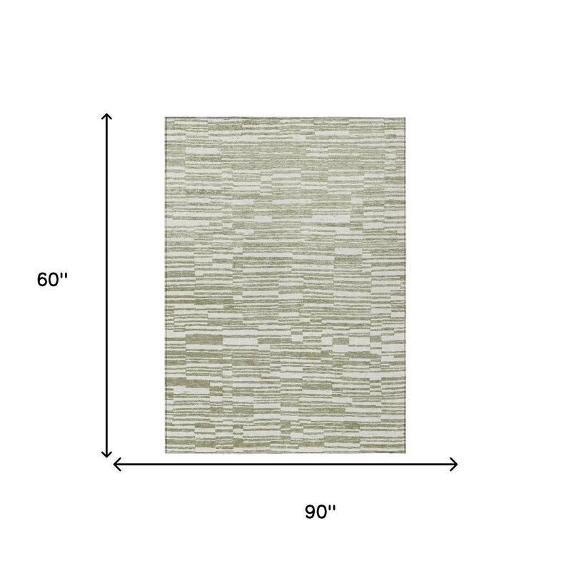 5' X 8' Sage And Green Striped Washable Indoor Outdoor Area Rug Homeroots Outdoor