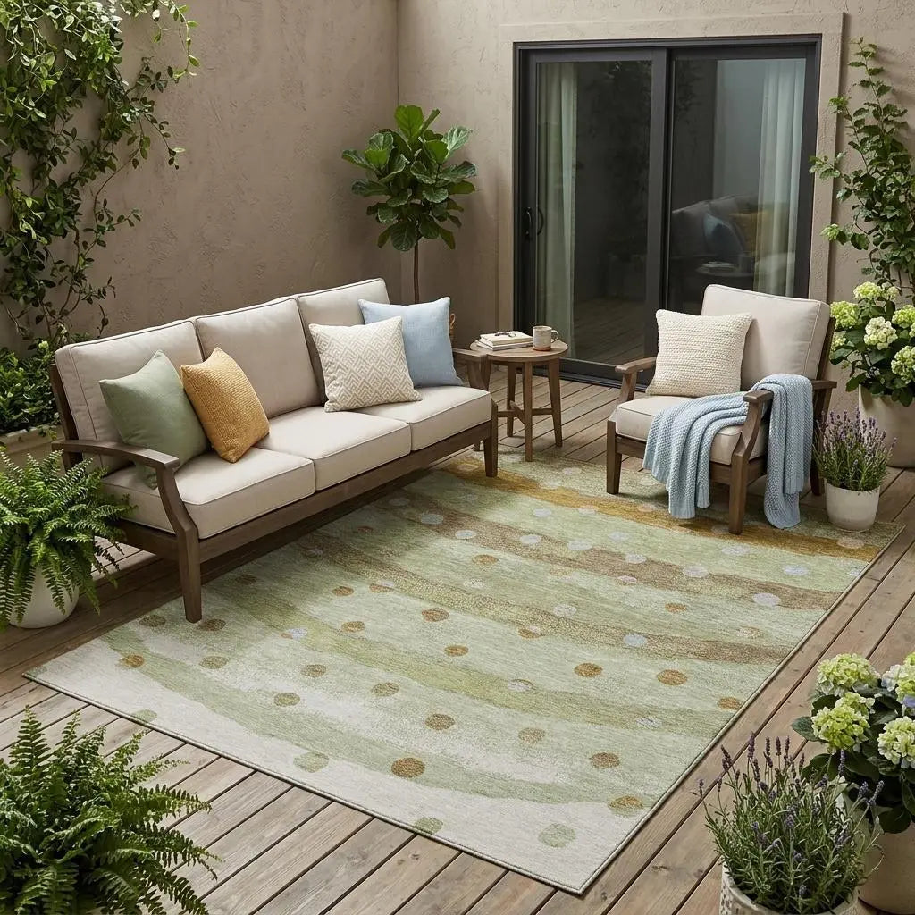 5' X 8' Sage And Green Striped Washable Indoor Outdoor Area Rug Homeroots Outdoor