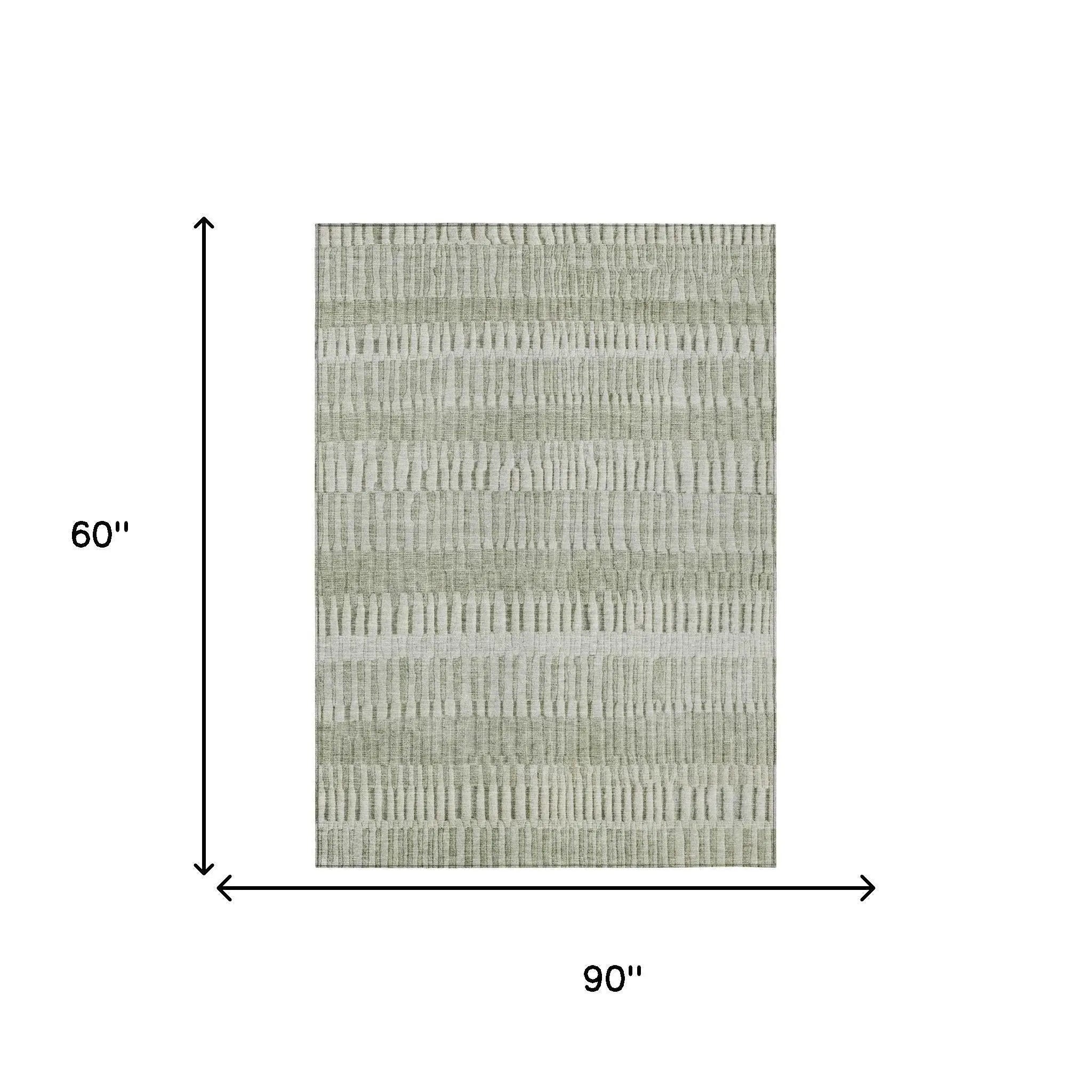 5' X 8' Sage And Green Striped Washable Indoor Outdoor Area Rug Homeroots Outdoor