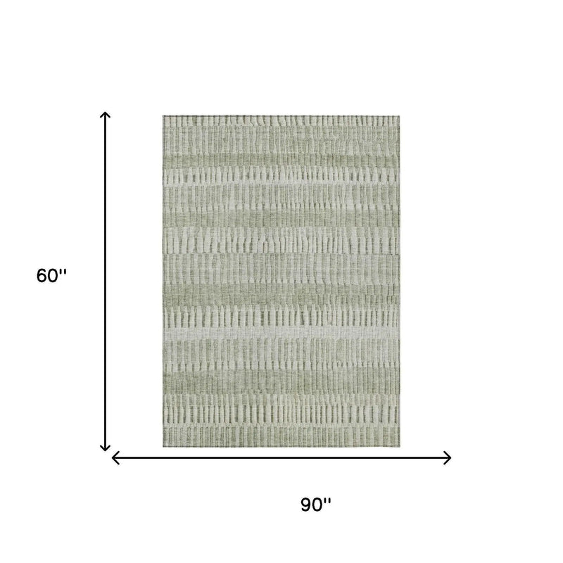 5' X 8' Sage And Green Striped Washable Indoor Outdoor Area Rug Homeroots Outdoor